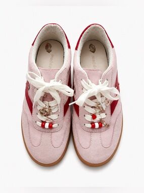 Madden Girl Pink Suede Platform Sneakers Red Stripe Lace-Up Casual Shoes Size 6M